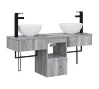 Set mobile da bagno, 3 pezzi, grigio Sonoma legno composito | Legno ingegneria resistente umidità, vanità e armadio spazioso, doppio lavabo rubinetti inclusi, design minimalista,