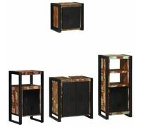 Set mobile da bagno, 4 pezzi, in ferro, multicolore e nero | Armadi sospesi con ante in legno massello, fissaggio a parete sicuro, montaggio semplice a due persone, manutenzione