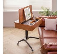 Set mobile da toeletta con specchio, tavolo da trucco in legno su ruote, ripiani aperti, tavolo da toeletta illuminato per camera da letto, elegante scrivania per trucco per arredamento elegante della