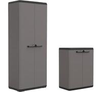 Keter armadio da esterno alto con ripiani regolabili + basso con 1 ripiano regolabile 2 ante grigio lucchettabile