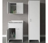 Set mobile lavanderia con lavatoio pensile sospeso e colonna portascope in PVC