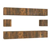 Set Mobile TV 6 Pezzi Rovere Fumo Legno Multistrato | Legno multistrato, design a parete, 4 elementi grandi, 2 piccoli, colore Rovere fumo
