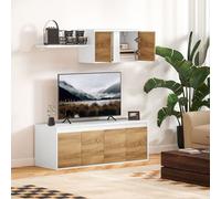 Set Mobile TV e Armadietto a Muro con 7 Ripiani e Scaffale Aperto, Mobile Porta TV in Truciolato, 120x41x43.3 cm, Bianco e Color Legno Description:Regala spazio e stile al tuo salotto di casa con il m