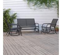 vidaXL Set Mobili a Dondolo Giardino 3 pz Nero Textilene e Acciaio
