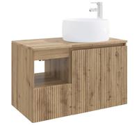 Set Mobili Bagno 2 Pezzi Rovere Artigianale Legno Ingegnerizzato con Lavabo | Design da parete, 2 ante, 1 cassetto, installazione semplice con punte incluse, 36,38 kg