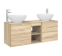 Set Mobili Bagno 3 Pezzi Rovere Sonoma con 4 Cassetti, Legno Ingegnerizzato | Design a parete, maniglie argento, spazio stoccaggio, personalizzazione lavabo, stile moderno