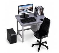 Set Mobili Casa Bambole, Scrivania Sedia, Set grigio | plastica resistente, tastiera, per casa delle bambole, gioco di finzione, include scrivania, sedia, per Gioco, per Collezione