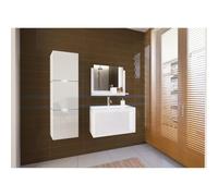 Set mobili da Bagno Bianchi Collezione Owl, Colonna, Mobile sotto lavabo 60 cm, Specchio, sifone e LED.