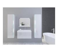 Set mobili da Bagno Bianco Collezione Bird, colonne, Mobile sottolavabo 80 cm, Specchio, sifone e LED