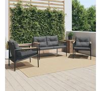 Set Mobili da Balcone 3 pz con Cuscini Nero in Acciaio Poltrone Da Giardino Esterno Tavolo Da Giardino Con Sedie Set Tavolo E Sedie Da Giardino Poltrone Da Giardino per Giardino Piscina Cortile