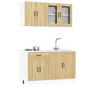 Set Mobili da Cucina 4 pz Kalmar Rovere Sonoma in Truciolato con Ante in Vetro, Design Elegante per Ottimizzazione Spazio, Materiale Stabile e Durevole, Facile Manutenzione,