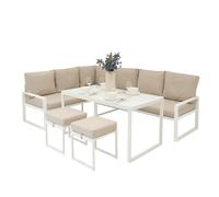 Set Mobili da Esterno in Alluminio Divano Angolare Tavolino Sgabelli Bianco