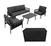 Set Mobili da Giardino 4pz Alluminio Grigio Antracite con Cassapanca Rattan Nera
