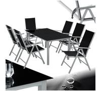 Set Mobili Da Giardino 6+1 Sedie Pieghevoli Resistenti Tavolo Piano In Vetro
