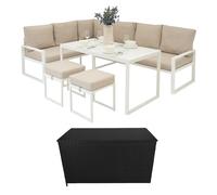 Set Mobili da Giardino Bianco in Alluminio con Cassapanca Rattan Nera 582L