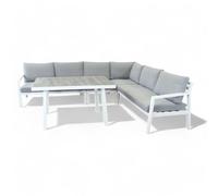 Set mobili da giardino, Composto da divano angolare con tavolino, colore grigio e bianco