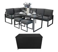 Set Mobili da Giardino Grigio in Alluminio con Cassapanca Rattan Nera 582L