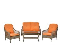 Set Mobili Da Giardino In Rattan Pe Con 2 Poltrone Divano A 2 Posti E Tavolo E Cuscini, Colore Khaki E Arancione