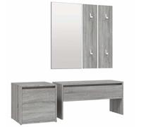 Set Mobili da Ingresso Grigio Sonoma in Legno Multistrato con Panca | Panca 80x30,5x40 cm,specchio 39x80 cm,2 appendiabiti,contenitore 40,5x40x40 cm,cassetti portaoggetti,acrilico