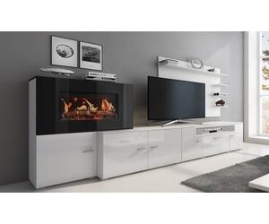 Set Mobili Da Soggiorno Con Camino Elettrico: Bianco-bianco Gloss