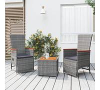 Set Mobili Giardino 3pz Grigio Polyrattan Legno Massello Acacia