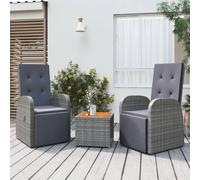 Set Mobili Giardino 3pz Grigio Polyrattan Legno Massello Acacia
