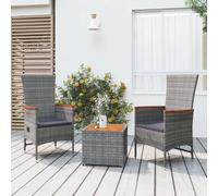 Set Mobili Giardino 3pz Grigio Polyrattan Legno Massello Acacia