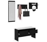 Set Mobili Ingresso 4 Pezzi Rovere Nero Legno Multistrato | Panca Contenitore con 2 Cassetti, Specchio Acrilico, Attaccapanni, 110 kg Capacità