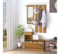 Set Mobili Ingresso Moderno con Scarpiera e Specchio, Appendiabiti da Ingresso con 6 Ganci, 2 Ripiani Regolabili e Cassetti in Legno per Corridoio, 90x24x166 cm, Legno