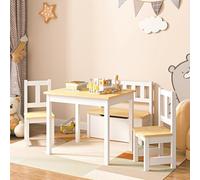 Set Mobili per Cameretta Composto di 1 Tavolo, 2 Sedie e 1 Cassapanca - Set Arredo in Legno con Sedute in MDF - Mobili a Misura di Bimbi - Bianco/Naturale