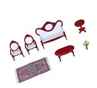Set mobili per divano e sedia in legno in 1/12, Suit | Set mobili per soggiorno comprendente divano e sedia, tavolino in moquette con intagli intricati