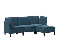 Set Mobili Soggiorno 4 Pezzi Velluto Blu Moderno | Velluto e compensato, cuscini scatola schiuma, deposito integrato, linee pulite, manutenzione panno asciutto