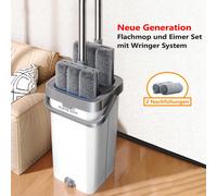 ® Set mocio e secchio con strizzatore per la casa, sistema mocio piatto e secchio da 40 cm per la pulizia di pavimenti e pareti, mocio bagnato/asciutto con 2 panni in microfibra lavabili Sistema tutto