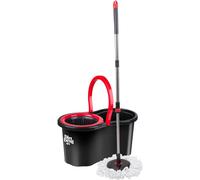 Dirt Devil Set di mocio per centrifuga, testa a 360°, manico telescopico in acciaio inox, secchio da 16 l, con strizzatore, nero/rosso