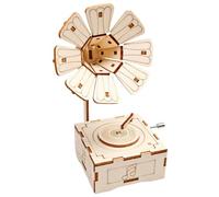 Set modellini in legno grammofono, A | Puzzle pratico da costruire per studenti, aiuto per lezioni hobby domestico, progetto accento sugli scaffali,