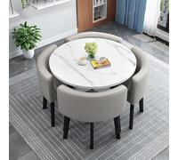 Set moderno con tavolo rotondo da cucina e sedie in tessuto, salvaspazio, per casa, ufficio o reception