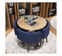 Set moderno con tavolo rotondo e sedia, 90 cm, design blu per ufficio, riunioni, spazi collaborativi e uso domestico, con pelliccia contemporanea
