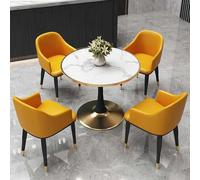 Set moderno con tavolo rotondo e sedie per ufficio, reception, tempo libero e soggiorno, elegante mobile da negoziazione, colore giallo, perfetto per l'uso sul balcone