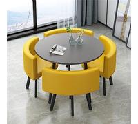Set moderno con tavolo rotondo giallo e sedie, elegante per ufficio, reception, sala conferenze e sala da pranzo, perfetto per club, riunioni e negoziati
