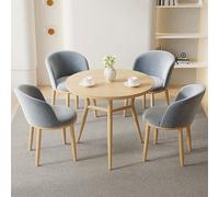 Set moderno da cucina con tavolo e sedie da pranzo e colazione, 80 cm, in legno grigio chiaro, con sedie in velluto per il tempo libero