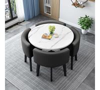 Set moderno da tavola rotondo/quadrato con 4 sedie da 80 cm, in legno per cucina e conferenze, per la casa e l'ufficio