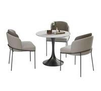 Set moderno da ufficio con tavolo rotondo e sedia, 3 sedie con schienale morbido grigio, mobili da negoziato