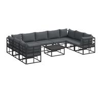Set modulare da esterno con tavolo, telaio in alluminio nero e cuscini in poliestere. Resistente alle intemperie, questo set moderno per il giardino è composto da 10 pezzi. I rivestimenti sono removi