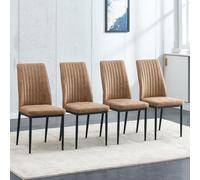 Set modulare per sala da pranzo completo tavolo con funzione di appoggio integrata e quattro comode poltrone in ecopelle per cucina, soggiorno, arredamento moderno, mobili eleganti (marrone, 4)