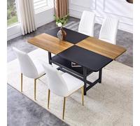 Set modulare per sala da pranzo completo tavolo con funzione di appoggio integrata e quattro comode poltrone in ecopelle per cucina, soggiorno, arredamento moderno, mobili eleganti (bianco B,5)