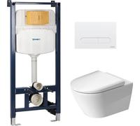 Set modulo di installazione Duravit DuraSystem WD1029000000, vaso WC con copriwater a discesa lenta Duravit D-Neo 45770900A1, WD5009011000