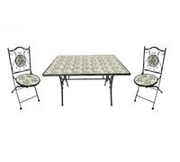 Set montecarlo mosaico rettangolare con piano decorato in ceramica 120 x 80 x h 75 cm con 2 sedie pieghevoli