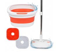 Set mop Relaxdays, secchio da 3,8 l con strizzatore, bianco/arancione