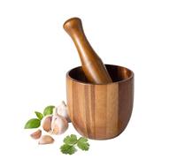 Set Mortaio e Pestello in Legno, Resistente Macina Spezie Manuale e Schiaccia Aglio, Ciotola per Erbe Aromatiche, Pesto e Semi, Anti-Odore, Utensili da Cucina
