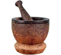 Set mortaio e pestello, Mortaio con Pestello, Set mortaio e pestello con coperchio e cucchiaio, legno massello naturale, macinapepe, aglio, erbe, spezie, pressa, schiacciapatate, facile da usare e da
